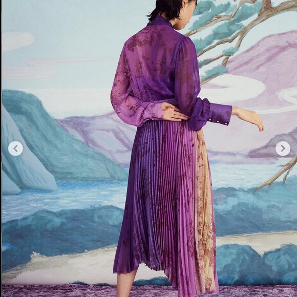 Mukzin Purple Pleated Asymmetrical Dress with Bow Tie Neck - NWT - Picture 6 of 7